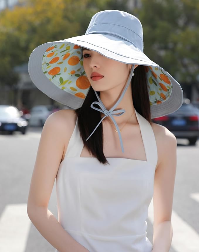 Wide Brim Women Sun Hat Summer Beach Bucket Fishing Hats Metal Wired Edge Packable UV Protection for Hiking Garden Travel