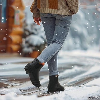 HISEA Women's Plush Rain Boots Waterproof, Chelsea Rubber Booties Women, Ladies Ankle Snow Boots for Winter Spring Garden Outdoor
