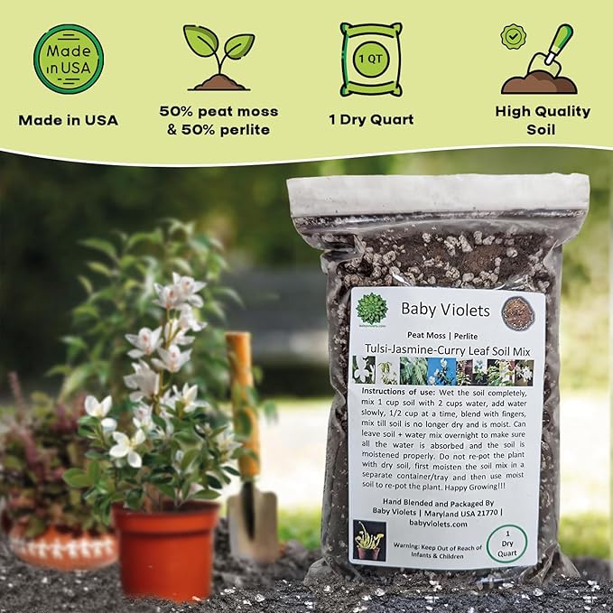 Tulsi/Holy Basil/Curry Leaf/Jasmine Plant Potting Soil Mix (3 Cups / 1 Quart)