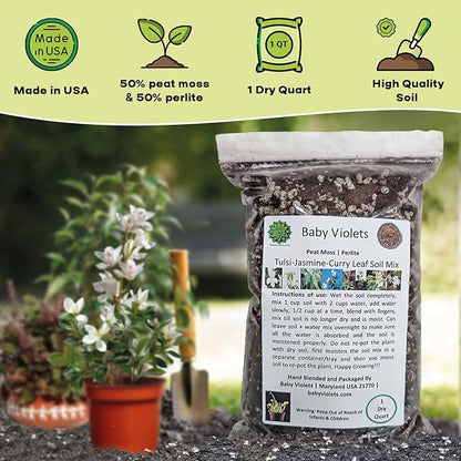 Tulsi/Holy Basil/Curry Leaf/Jasmine Plant Potting Soil Mix (3 Cups / 1 Quart)