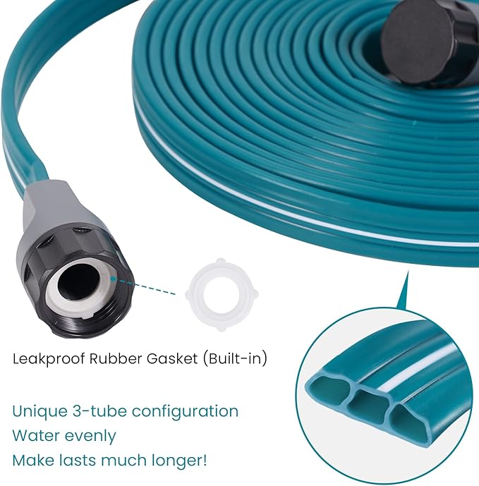 LINEX Sprinkler Soaker Hose 75 ft for Garden Lawn Watering Hose with Stakes