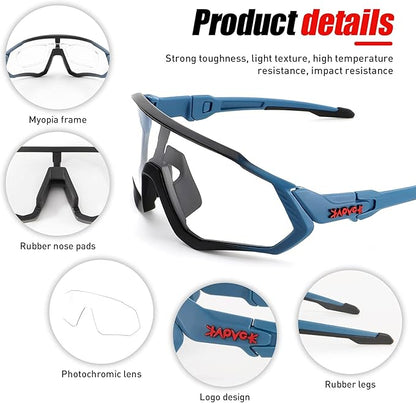 KAPVOE Photochromic Cycling Glasses Men Women Mountain Bike Sunglasses Clear MTB Bicycle Riding - K9408