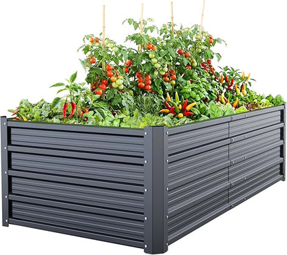 Ohuhu 6x3x1.5FT Metal Raised Garden Bed Outdoor, Reinforced Galvanized Steel Rustproof Planter Box, 100% Non-Toxic, 202 Gal Large Capacity Heavy Duty Raised Beds for Growing Vegetables Flowers Herbs