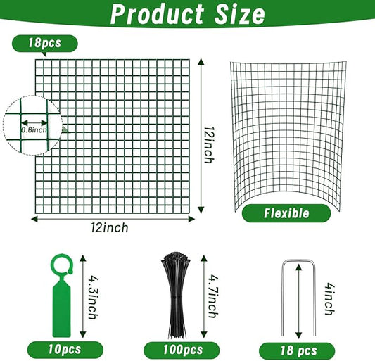 Plant Protectors from Animals - DIY Reusable Plant Cages for Outdoor Plants, Square Mesh Plant Covers Kits, 12"x12" Panels (6/18/30 Pcs) (30, Dark Green)