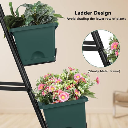 OYEAL Raised Garden Bed 4 Tier Vertical Garden Planters Indoor Outdoor Raised Planter Box with Legs Elevated Herb Garden Planter for Flowers Vegetables Plants, Green, 16.8 * 18.3 * 41.5 Inches