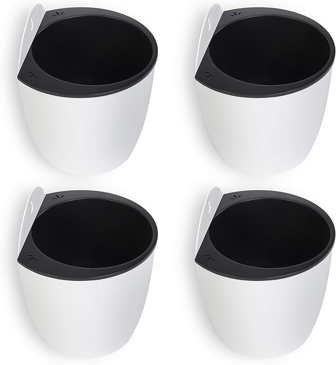 MyGift 7.5 Inch Wall Planters for Indoor Plants, White Plastic Hanging Self Watering Plant Pots, Flower Cactus Herbs Plant Container Wall Planter Set of 4