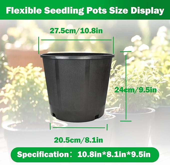 10pcs Short 3 Gallon Pots for Plants, Sturdy Plastic Planter Pots with Drainage Holes, Large Plastic Planters, Garden Planter Pots for Seedlings, Succulents