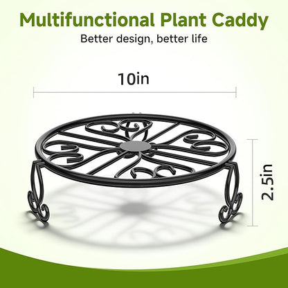 3-Pack Wrought Iron Plant Stands for Outdoor & Indoor Use, Heavy Duty Rustproof Metal Pot Stand Holder, Single Short Round Black Base for Patio Garden Porch Plants Flower Pots Planter Riser 10Inch
