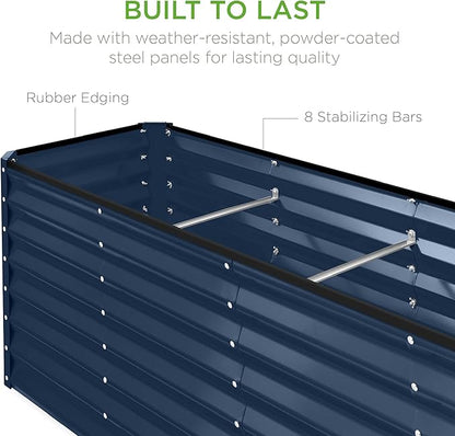 Best Choice Products 8x2x2ft Raised Outdoor Metal Garden Bed, Deep Root Box Planter for Vegetables, Flowers, Herbs, 240 Gallon Capacity, 100% Non Toxic Materials - Navy