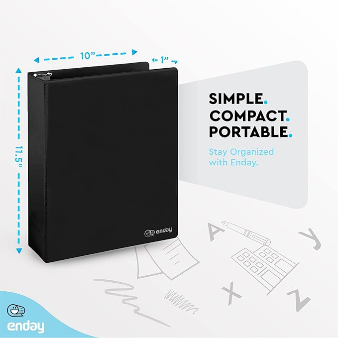 3 Ring Binder 1.5 Inch Black, 1 ½ inch Binder Clear View Cover with 2 Inside Pockets, Colored School Supplies Office and Home – by Enday