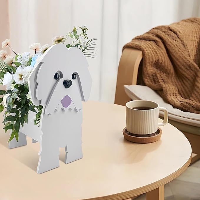 Light Of The City Dog Planter Plant Pot, Flower Pot Planter Pots for Outdoor Garden Decoration, Shih Tzu Gifts White Plant Storage Container Holder Office Home Indoor Decor Gift for Dog Lovers