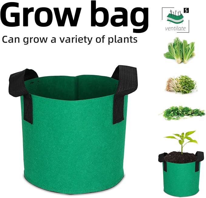 Grow Bags,Growing Pot Bags Garden Grow Bag Indoor Outdoor Fabric Aeration Plant Pot Container Flower Vegetable Pouch (Dark Green,5 Gallon)