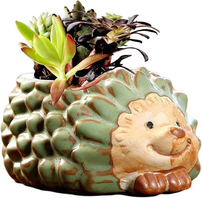 DIYOMR Small Ceramic Planter Pot, 4.3" Vintage Bronze Animal Planters Ceramic Flowerpot Succulent Pots Cactus Pot for Office Home Desktop Decor - Plants Not Included (Hedgehog Pot)