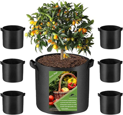 6 Pcs 5 Gallon Grow Bags for Vegetable, Heavy Duty Thickened Nonwoven Fabric Pots with Handles, Durable Breathe Plant Container for Potato, Carrot, Onion, Flower, Indoor and Garden