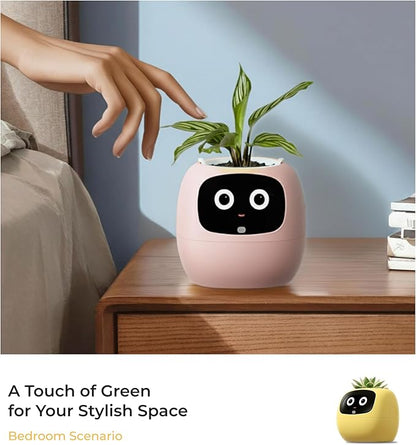 Ivy AI Smart Plant Pot with Emoji Intelligent Planter Robot for Houseplants Tamagotchi Flower Pot Stylish Plantagotchi Home Decor(Blush)