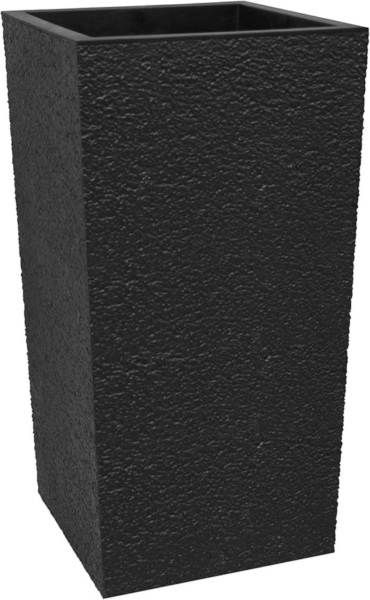 Tierra Verde Indoor & Outdoor Self-Watering Square Planter, Citadel Stucco, 13.5" x 26", Black - Planting Containers for Plants and Flowers - Gardening and Landscaping Accessories
