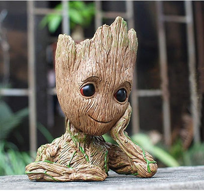 Baby Groot Pen Pot Tree Man Pens Holder or Flower Pot with Drainage Hole Perfect for a Tiny Succulents Plants 6" (Grayish Brown)