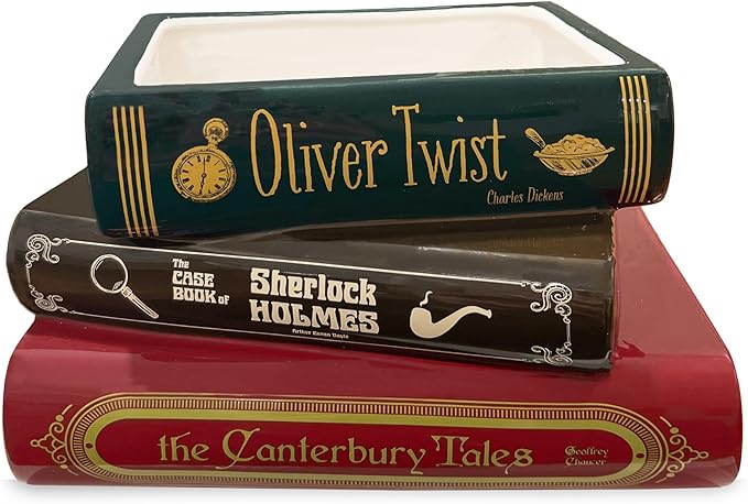 Steel Mill & Co Original Small Book-Shaped Decorative Planter, Ceramic Planter for Cute Home Decor, Unique Bookshelf Planter for Book Lovers (Oliver Twist/Sherlock Holmes/The Canterbury Tales)