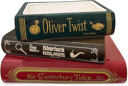 Steel Mill & Co Original Small Book-Shaped Decorative Planter, Ceramic Planter for Cute Home Decor, Unique Bookshelf Planter for Book Lovers (Oliver Twist/Sherlock Holmes/The Canterbury Tales)