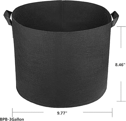 6 pcs 3 Gallons Nonwoven Plant Grow Bags with Handles, Heavy Duty and Best air permeablity for Flowers, Fruit Trees, Vegetables, Garden Plants,Black,9.77x8.46 3gallon(BPB-3GAL-6)
