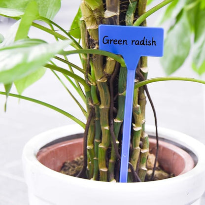HOVEOX 24Pcs Plastic Plant Label Outdoor Waterproof Plant T-Type Tags Reusable Garden Plant Labels with a Marker Pen