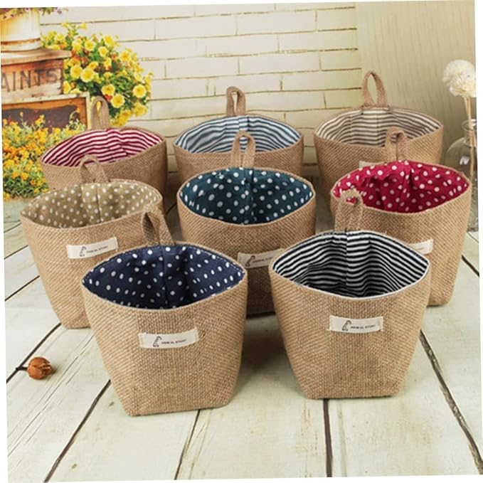 Mini Closet Bag Closet Hanging Bins Small Hanging Basket Wall Pocket Wall Hanging for Organizing Flower Pots Fabric Flower Pot Hanging Jute Bag Organizer Storage