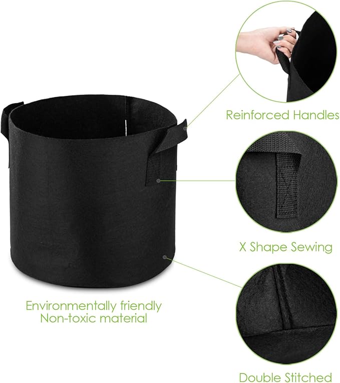 5-Pack 7 Gallon Grow Bags Heavy Duty Container Thickened Nonwoven Fabric Plant Pots with Handles Black