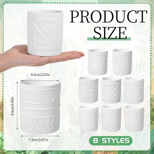 Zubebe 12 Pcs Paint Your Own Ceramic Pot Bulk Ready to Paint Ceramics Plant Pot DIY Mini Ceramic Succulent Pots in Bohemian Unfinished Pottery Mini Flower Planters Pots Painting Craft Supplies