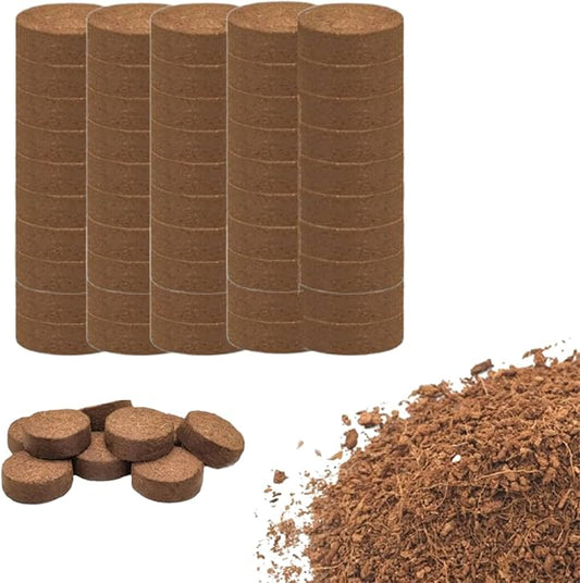 Maxona Seed Starter Coco Coir Peat Pellets - 50 Pcs 50mm (30g/Pcs) Compressed Pellet Mulching Medium for Plant, Easy to Expand, Organic Fiber Husk Substrate for Plants, Flowers, Herbs and Seedlings