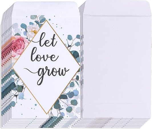 Whaline 200 Pack Watercolor Wedding Favor Seed Packets Self-Adhesive Let Love Grow White Envelope Rustic Small Flower Seeds Storage Packets for Garden Office Wedding Gift Party Favors, 3.5 x 2.4 Inch