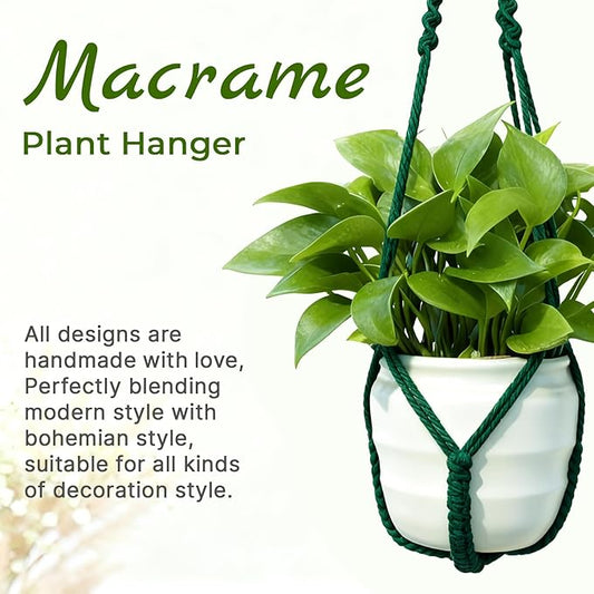 Macrame Plant Hanger,Up to 4-15 inch Pots, Wood Beads Cotton Hanging Planter Holder for Indoor Outdoor Boho Home Decor, 35 Inch, Ivory, Set of 2 (Green)