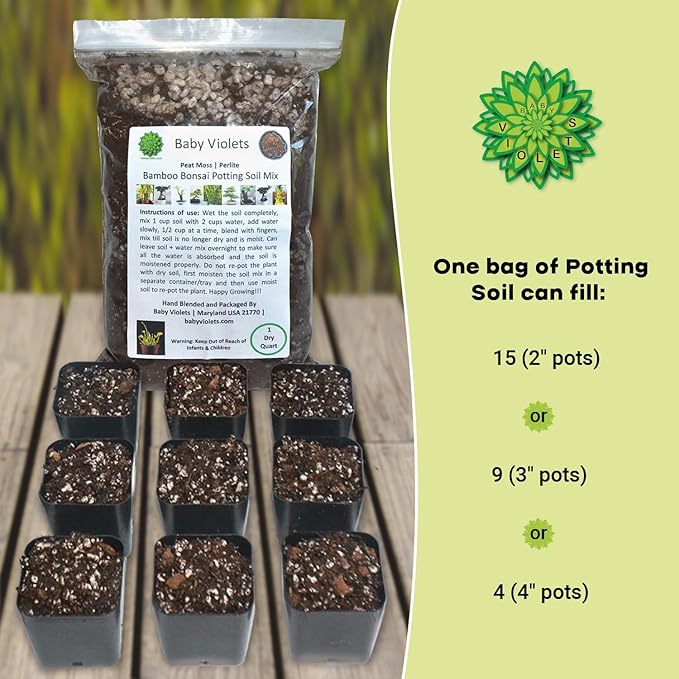 Bamboo Bonsai Plant Potting Soil Mix (3 Cups / 1 Quart), Perlite & Peat Moss