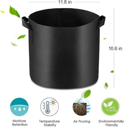 5-Pack 5 Gallon Grow Bags Heavy Duty Container Thickened Nonwoven Fabric Plant Pots with Handles Black