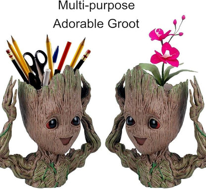 6" Cute Baby Groot Planter Pot, Smile Face Planters Head for Indoor Plant or Funny Pen Holder Flower Pot with Drainage Hole for a Tiny Succulents Plants Home Office Decor Gift Idea