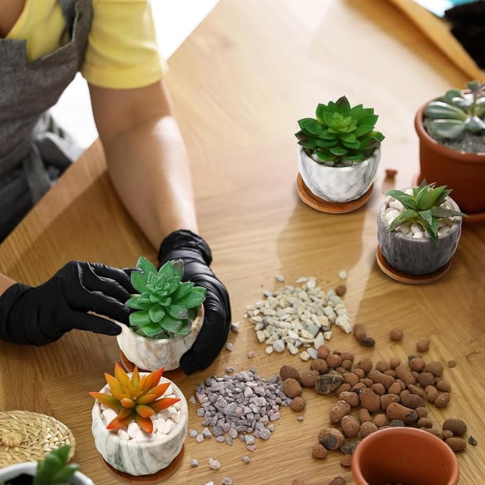 Marbling Ceramic Flower Pot 3.35 Inch Succulent Small Plant Cactus Herbs Planter Ceramic Pot with Drainage Hole Matte Round Container(4 Pcs,Modern Style)