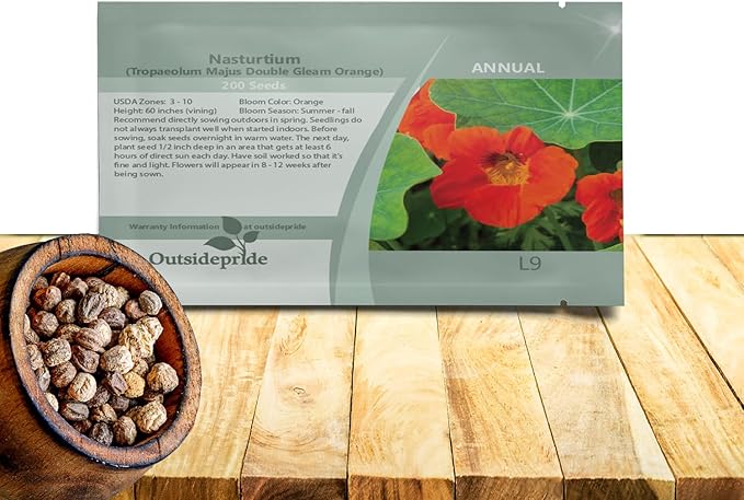 Outsidepride Double Gleam Orange Nasturtium Seeds - 200 Pcs Annual, Easy to Grow & Versatile, Flower Seeds for Planting Vibrant Blooms, Ideal for Gardens, Borders, and Pollinator Gardens