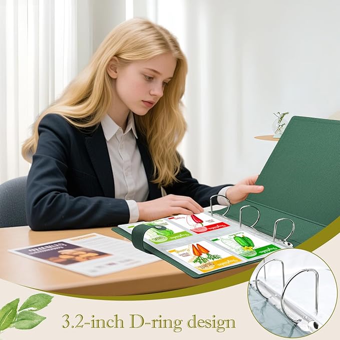 Seed Storage Organizer Binder,Seed Packet Organizer with Hang Tab Bag,55 Pack Sheet Sleeves That Can Store 220 Seed Envelopes -50 Seed Saving Envelopes-50 Plant Labels-1 Double Side Pen，11.65×13.8in
