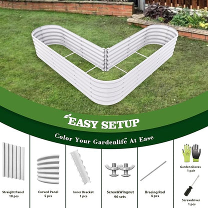 A ANLEOLIFE 6 Set Heart-Shaped Galvanized Raised Garden Beds Outdoor,81x81x18in Large Metal Planter Box for Planting Vegetables Flowers Herb, Anti-Rust & Easy-Setup, Antique White