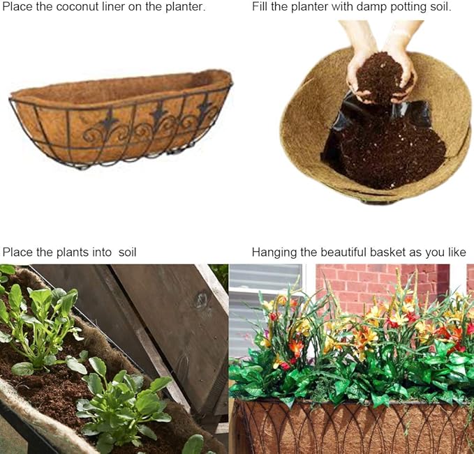 Window Basket Liners 30 Inch Pre-Formed Replacement Trough Coco Coir Coconut Liner with Soil Moist for Window Basket