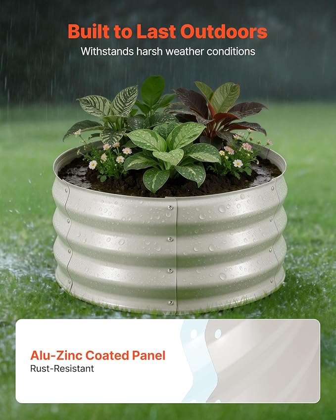 VEVOR 3 Pcs 2x2x1ft Round Raised Garden Bed Kit, Outdoor Metal Galvanized Raised Beds for Gardening Vegetables, Easy Assembly Garden Planter Box for Flowers Fruits