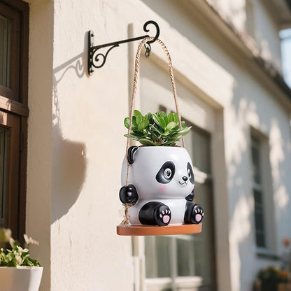 Swing Panda Hanging Planters for Indoor Plants, Cute Succulent Pots with Drainage Hole, Small Hanging Flower Pots Outdoor, Panda Gifts for Plant Lovers (Girl-Pink)