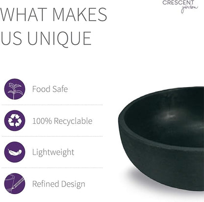 Crescent Garden Orinoco Planter Bowl – Double-Walled Resin Pot for Succulents, Flowers Without Drain Hole - 21" W x 8.25" H (Caviar Black)