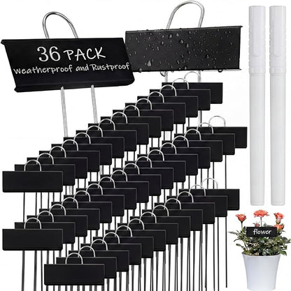 Maitys 38 Pcs Metal Garden Markers Plant Label Stakes Outdoor Weatherproof 10.6 Inch Stainless Steel Nursery Tags Bulk with Pens (Black Label with White Ink)