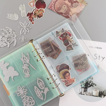 20 Pages A5 6 Ring Clear Stamps Storage Embossing Folder Storage with Dividers Photo Storage Album Seal Bags Storage Keeper Cards Folder Storage Bag for DIY Scrapbooking Arts Crafts Collecting Bags