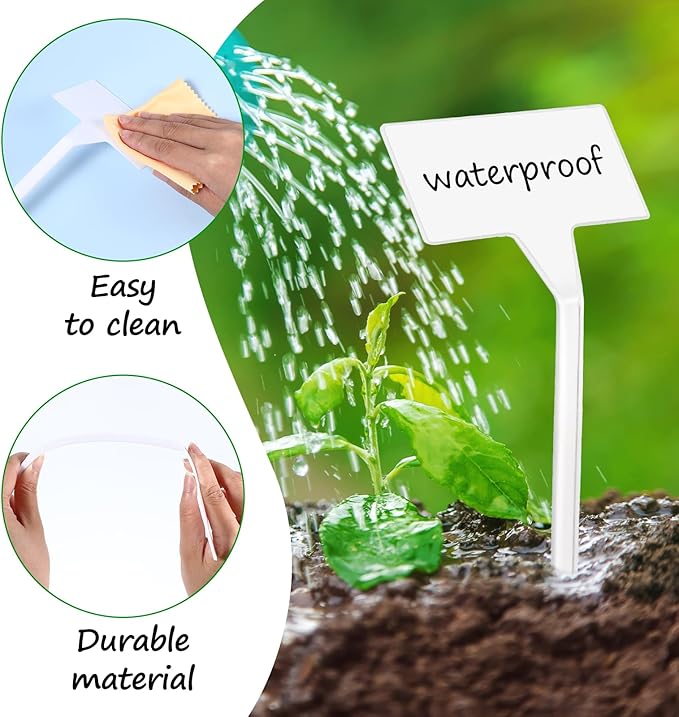100 Pcs Large Plastic Plant Labels, 12.2 Inch White T-Type Waterproof Garden Markers for Pots, Flowers, Vegetables, Nursery and Outdoor Use