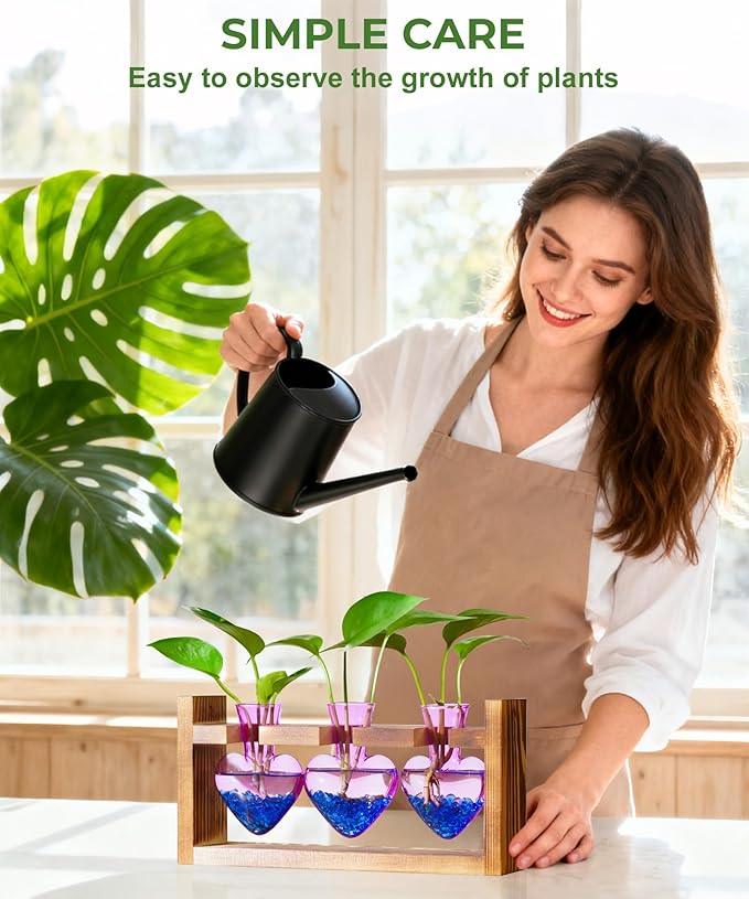 Nacome Plant Terrarium Propagation Stations: Birthday Gifts for Plant Lovers Women Mom Wife Daughter - 3 Bulb Glass Vase with Wooden Stand Tabletop for Hydroponics Home Garden Decor(Purple)