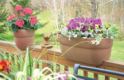 Emsco Group 2435-1 Bloomers Self-Watering 24" Weatherproof Resin 6" Railings – Brown Rain Planter Grow Box, Earth