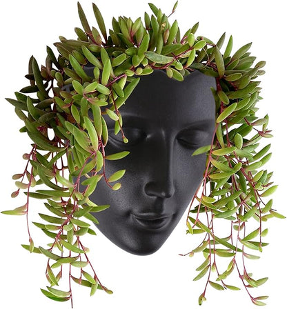 Notakia Face Planter Pot Wall Mounted Outdoor/Indoor Planter with Drainage for Succulents, Cactus, and Small Plants Unique Home Decor Gift for Friends and Family (Black)