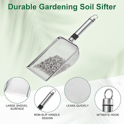 2-Pack Gardening Soil Sifter, 2.5/6 mm Mesh Stainless Steel Sand Soil Compost Sieve with Stainless Steel Handle for Sand/Dirt/Rock Compost [Silver Tone]