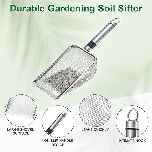 2-Pack Gardening Soil Sifter, 2.5/6 mm Mesh Stainless Steel Sand Soil Compost Sieve with Stainless Steel Handle for Sand/Dirt/Rock Compost [Silver Tone]